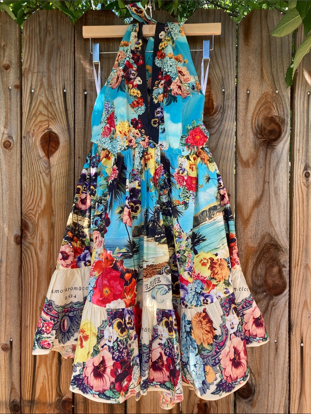 Camila Bathing Bombshell Halter Dress w/ Ruffle Hem, Organic Cotton, Embellished